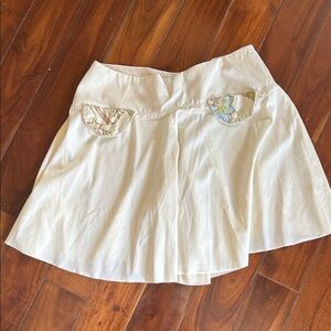 Cream A-Line Women's Skirt with Floral Accent Pockets
